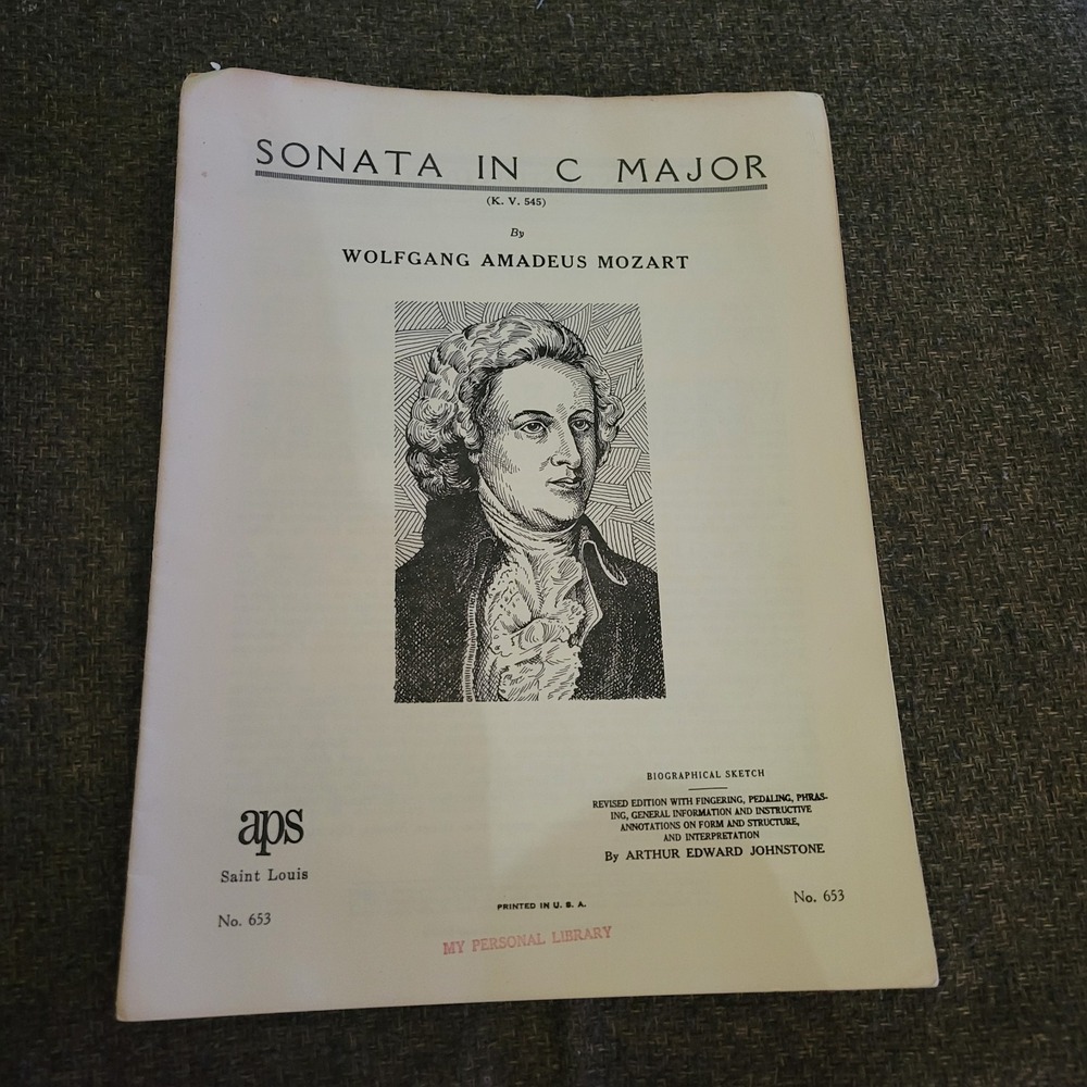 Vintage Mozart‎ Sonata in C Major K.V. 545 Piano Sheet Music APS No 653 1927